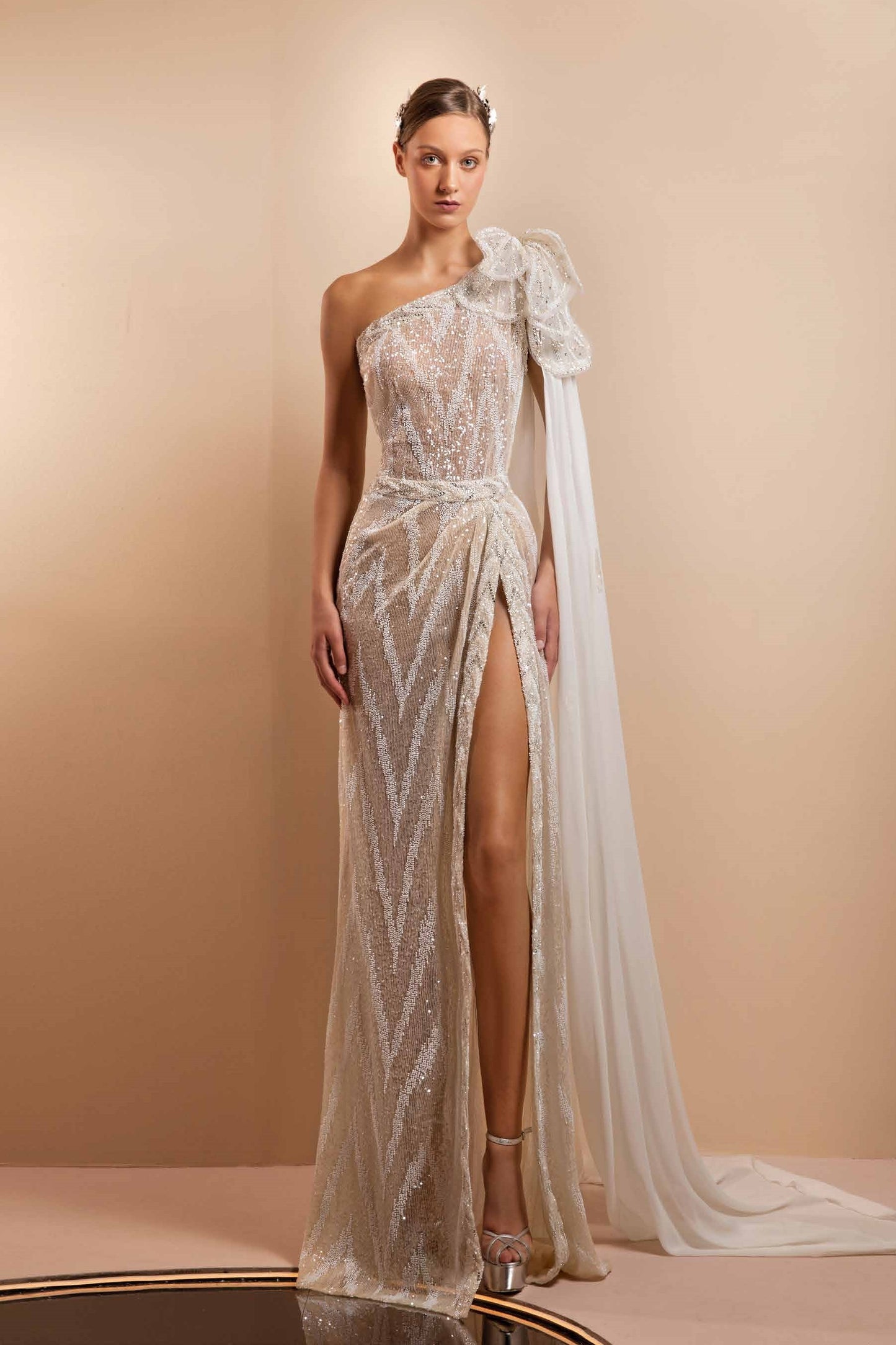 Beaded Scarve Sleeve Gown