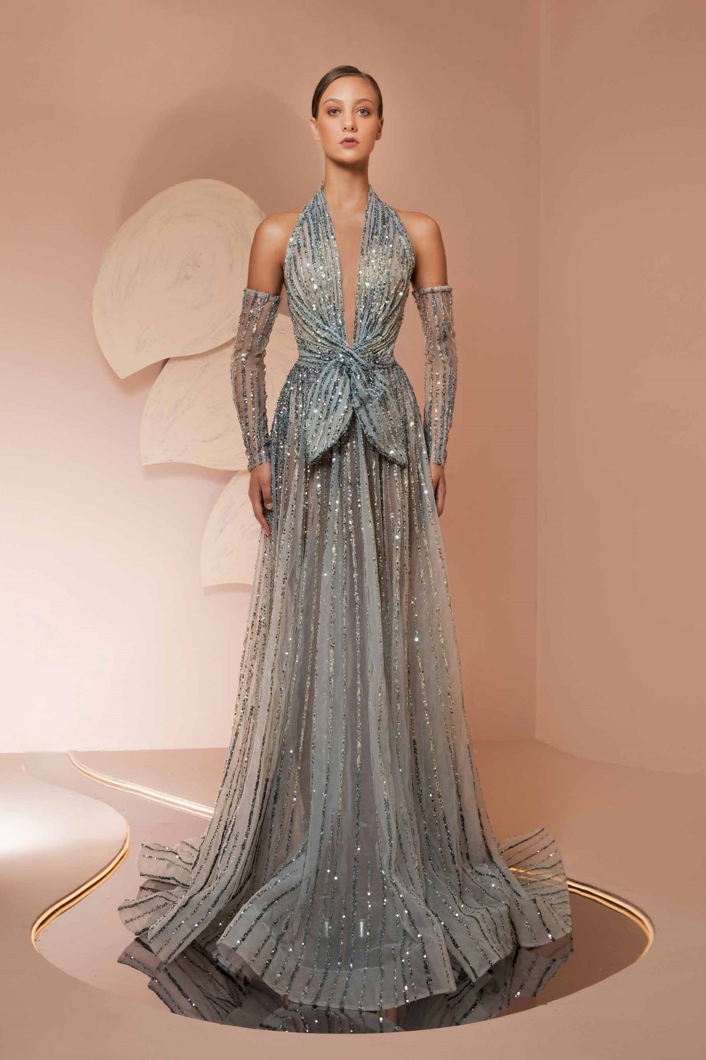 Fully Beaded Gown with Gloves