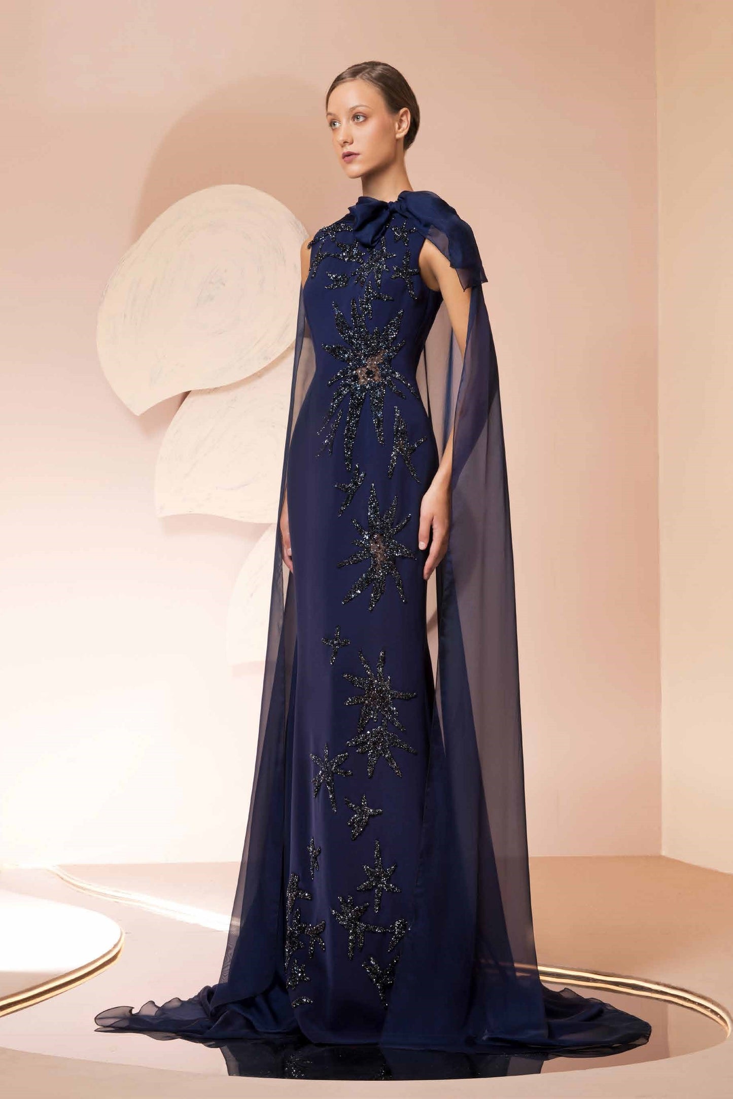 Beaded Gown with Muslin Scarve