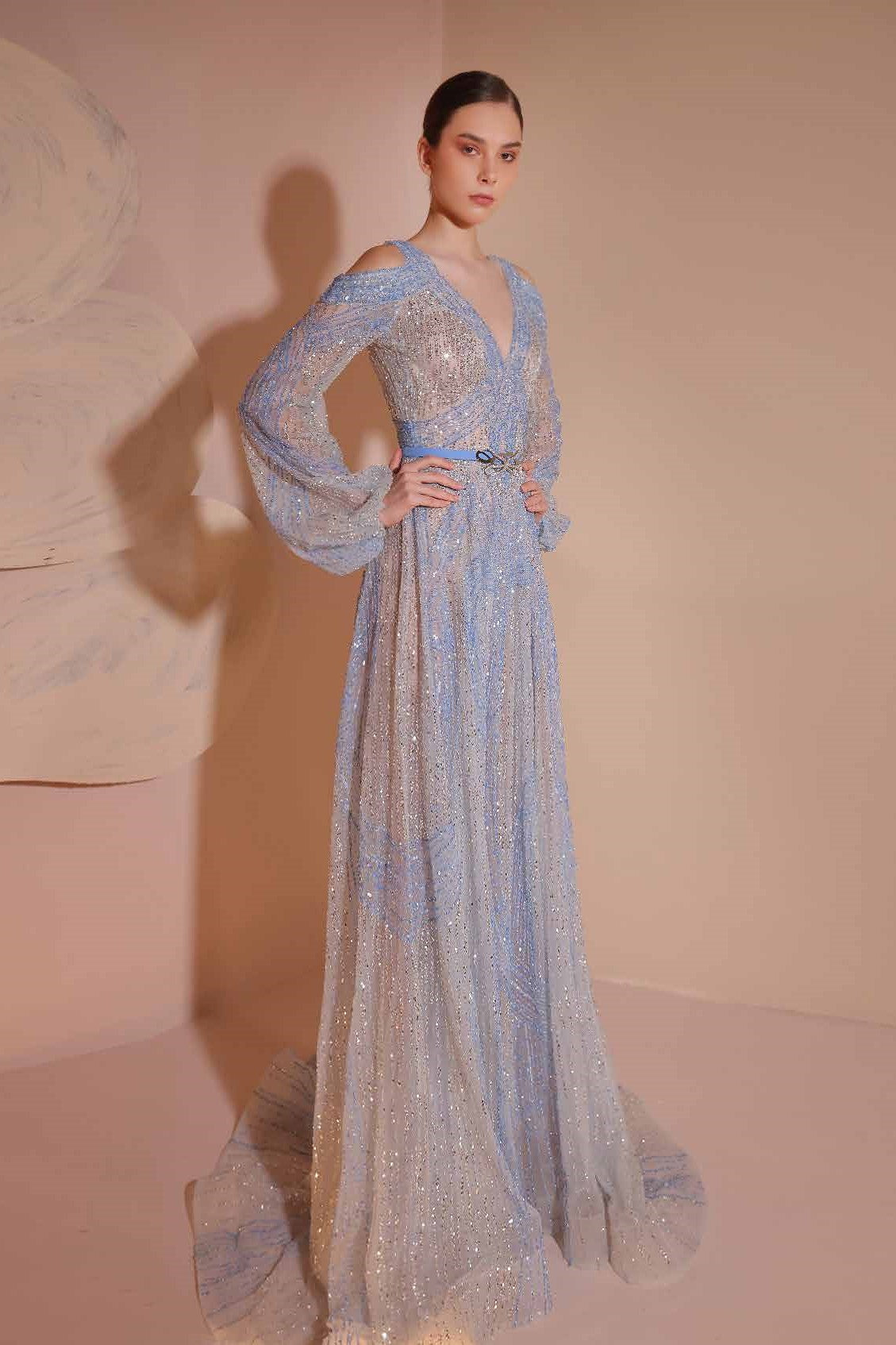 Fully Beaded Sleeved Gown