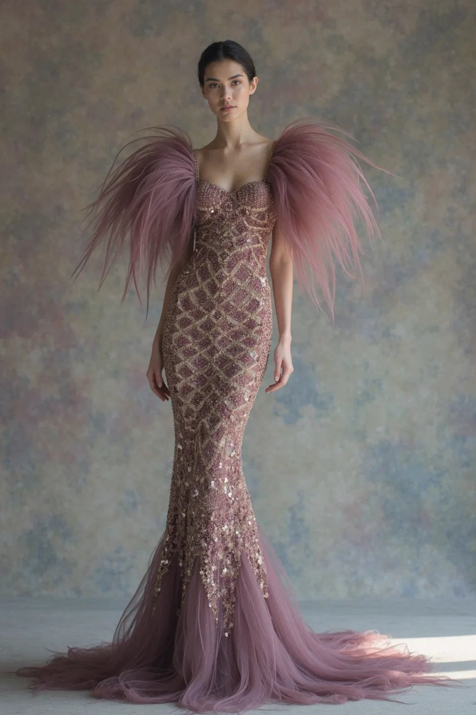 Flared Tulle Sleeve Gown