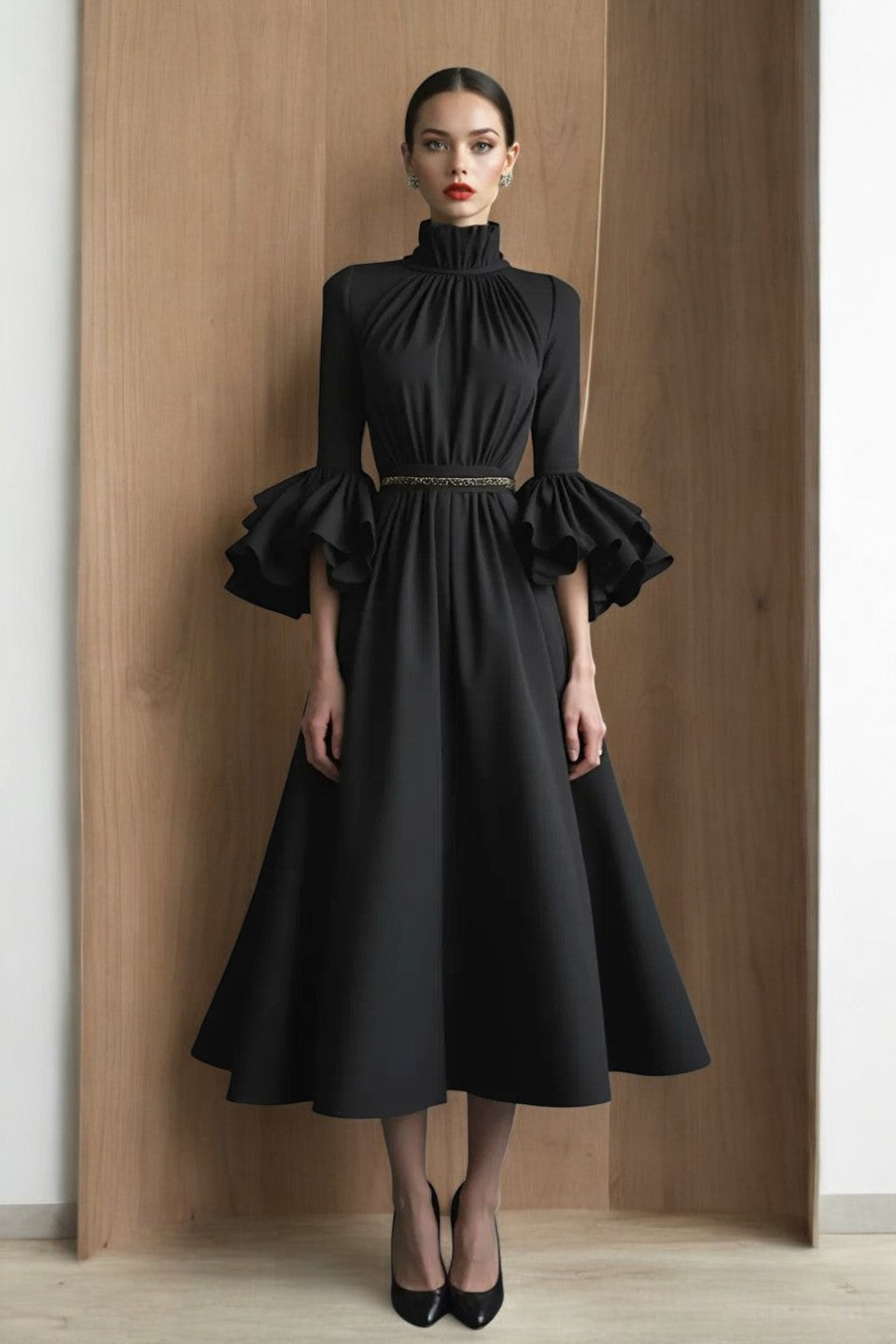 High Neck Midi Dress