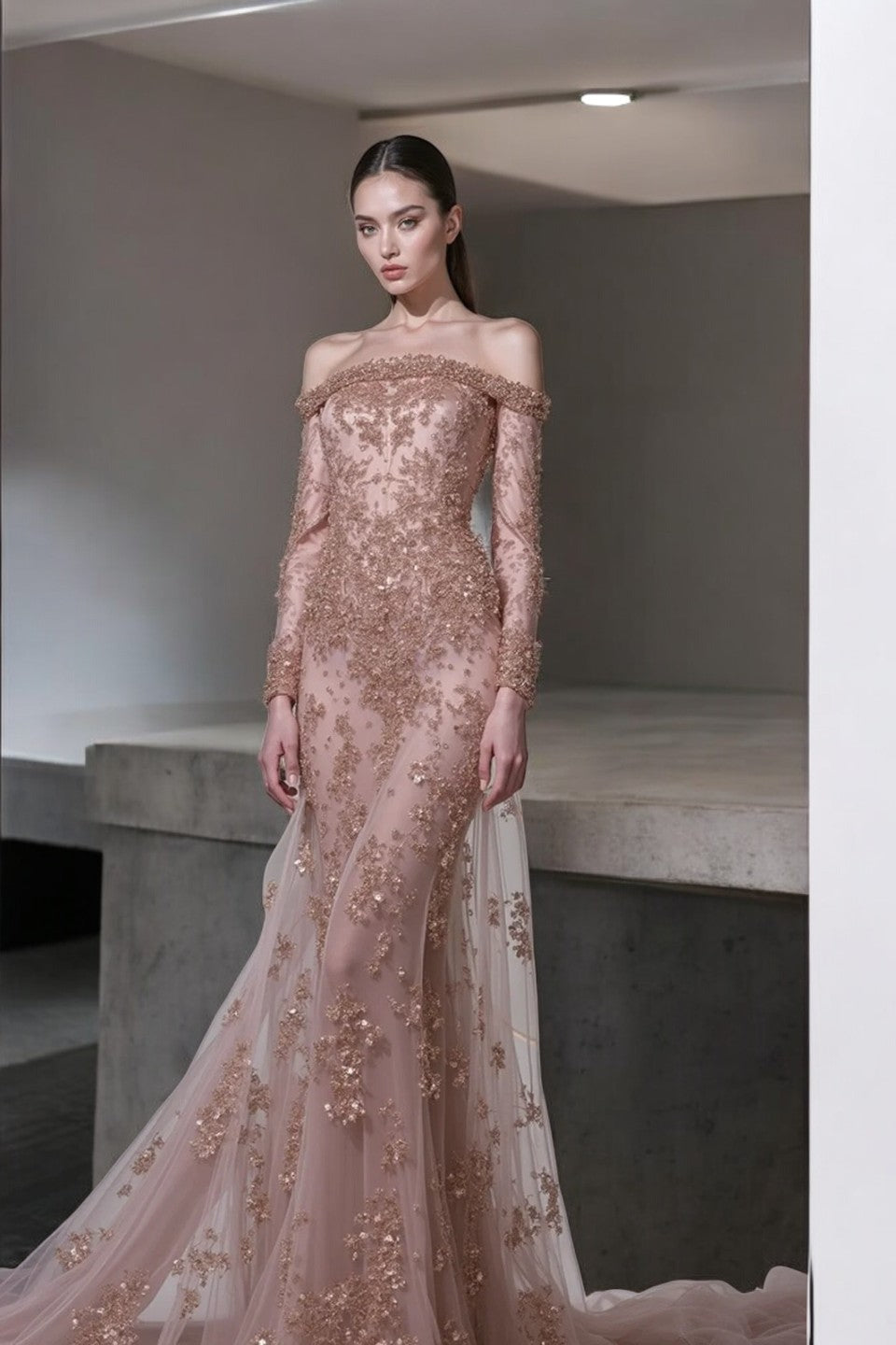 Off-Shoulder Detailed Gown