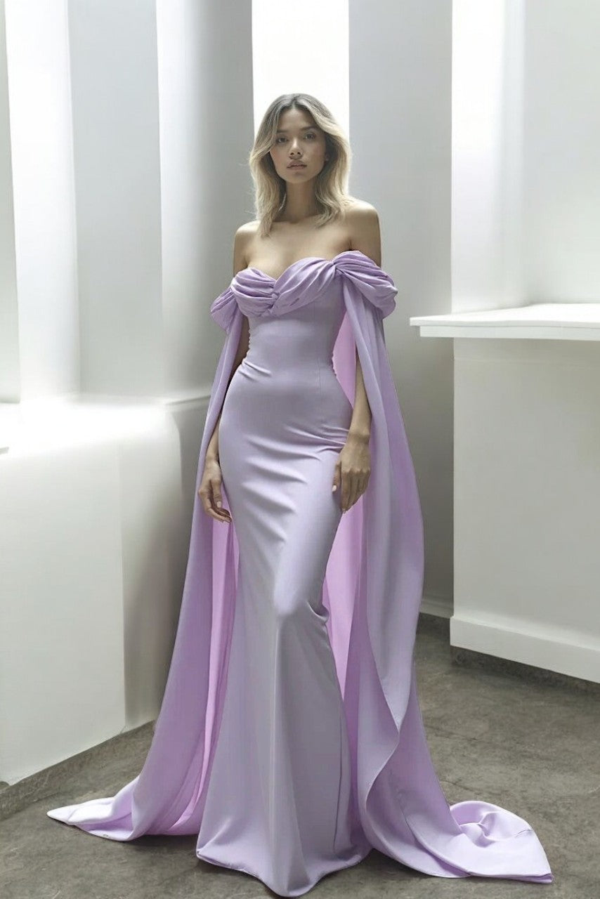 Draping Ruched Off-Shoulder Gown