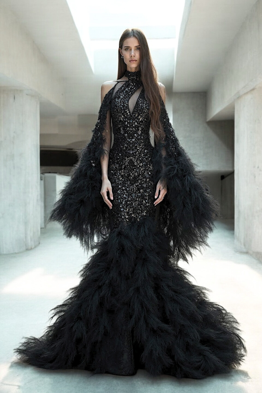 Draping Feather Gown