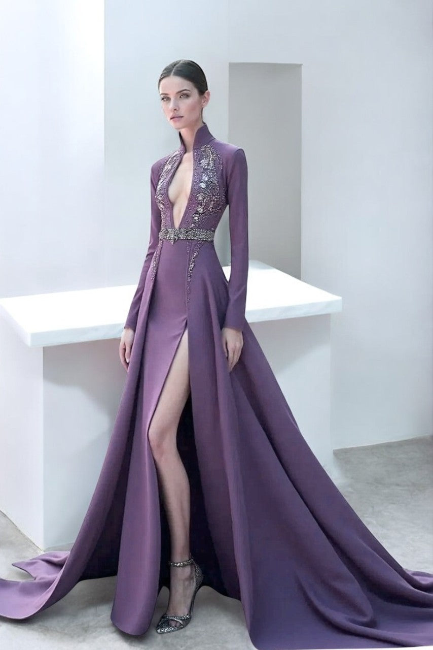 Banded Plunging Neck Gown