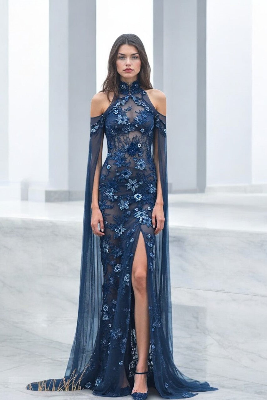 Open-Shoulders Illusion Gown