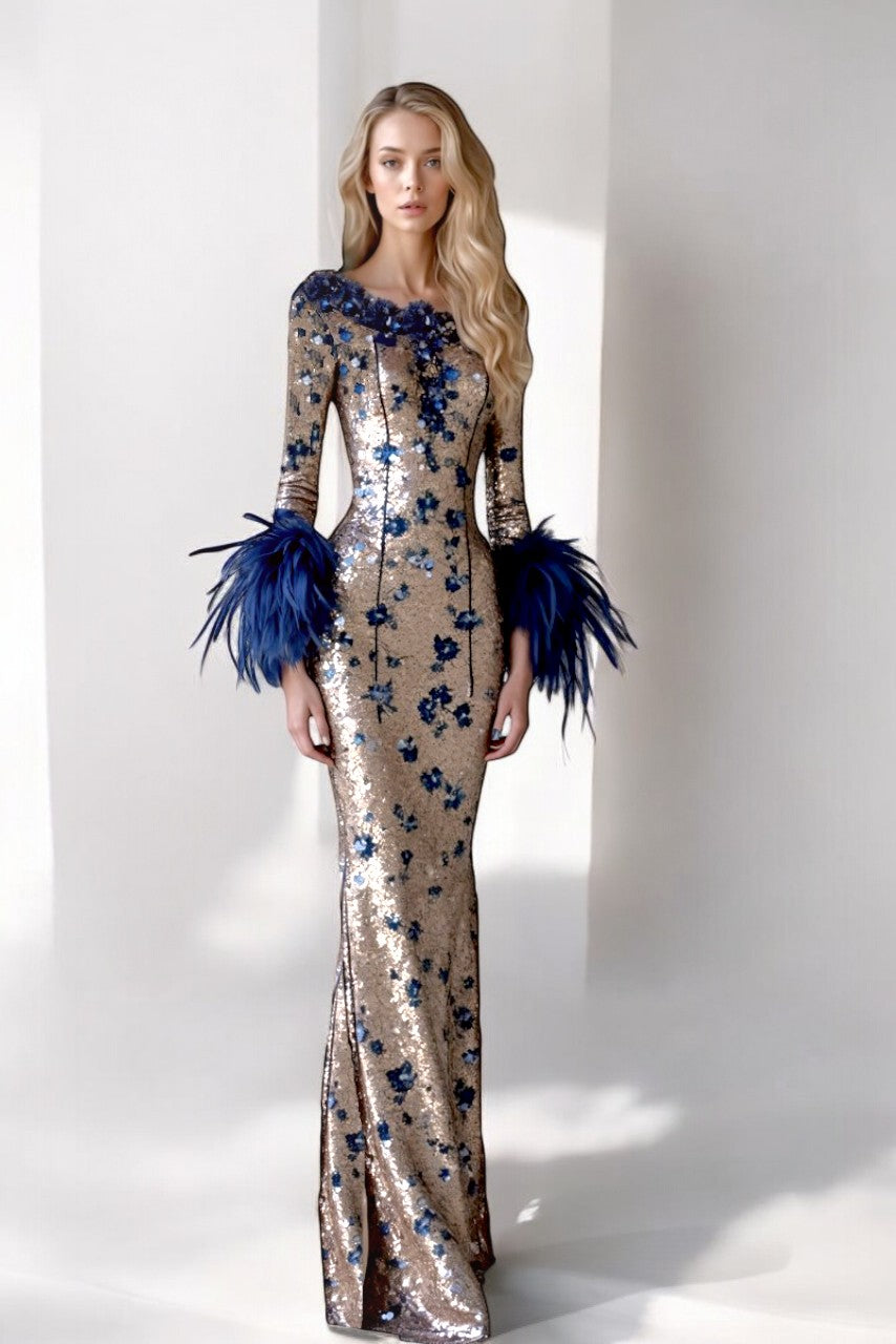 Embellished Neckline Gown