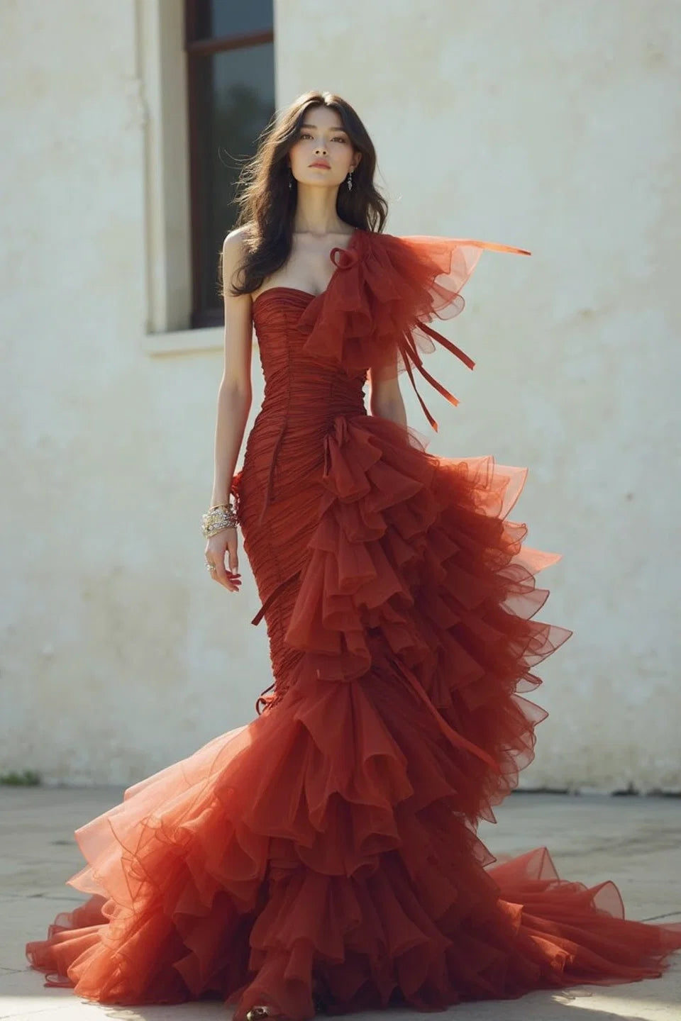 Cascading-Ruffled Gown