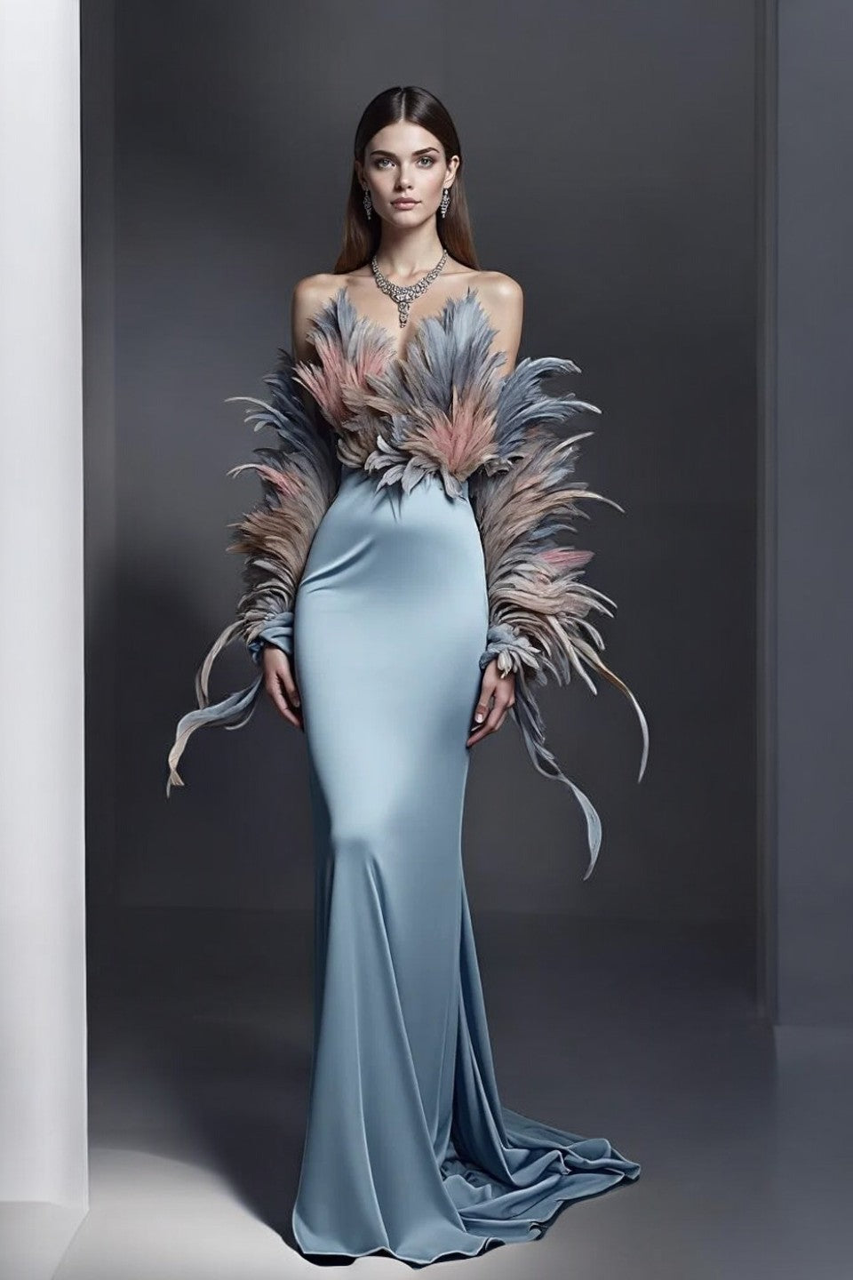 Off-Shoulder Feather Detail Gown
