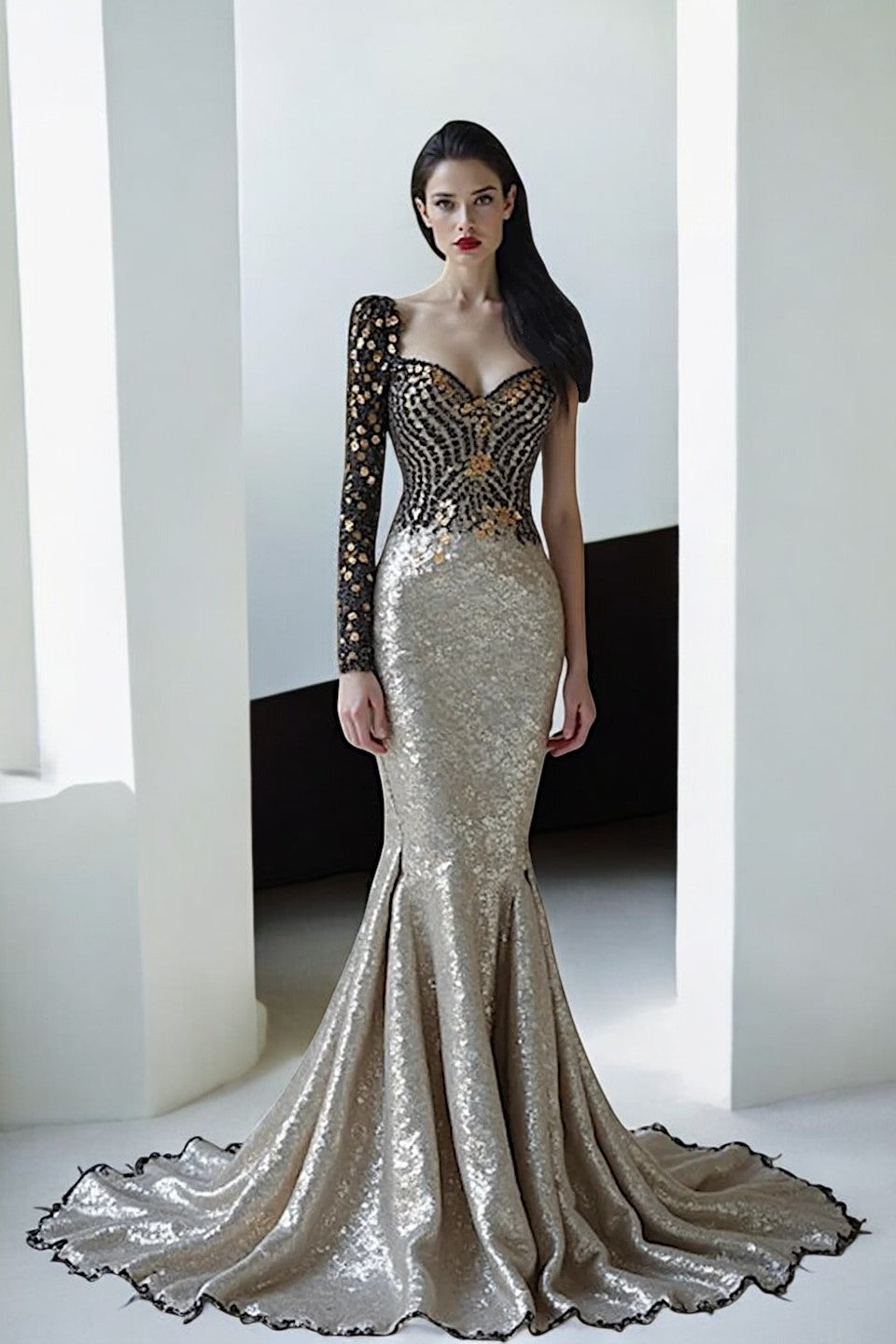 Asymmetrical-Flared Gown