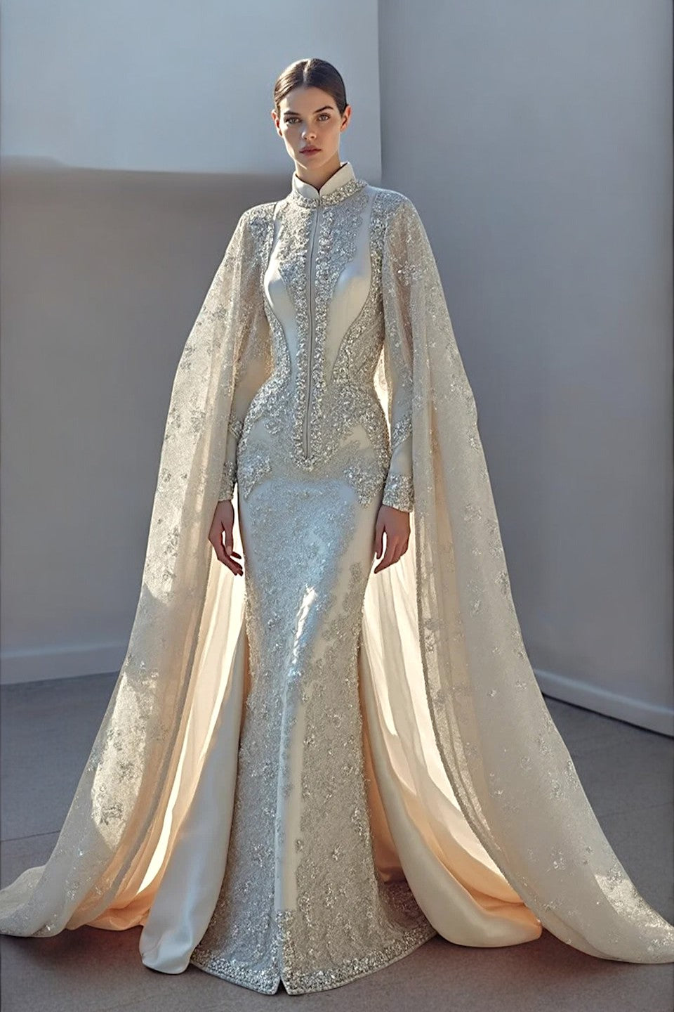 Long-Sleeved Cape Gown