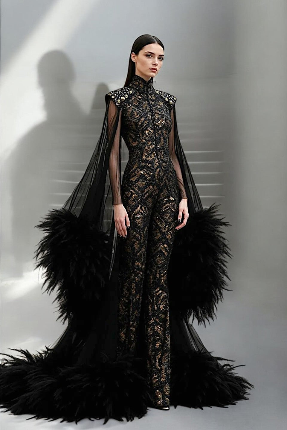 Feathered Embellished Jumpsuit