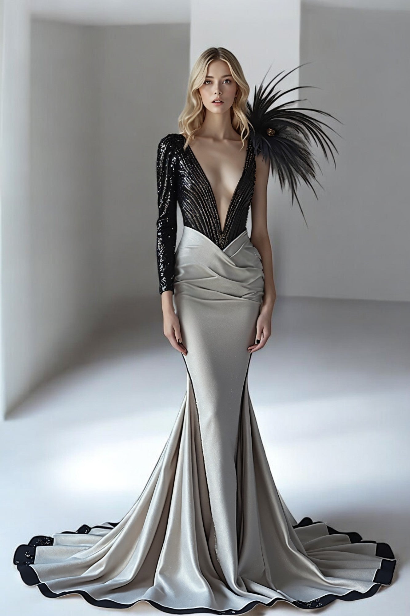 Asymmetrical Flared Gown