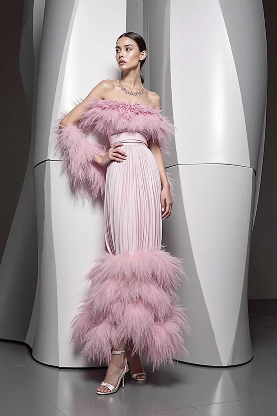 Strapless Feather Trim Dress