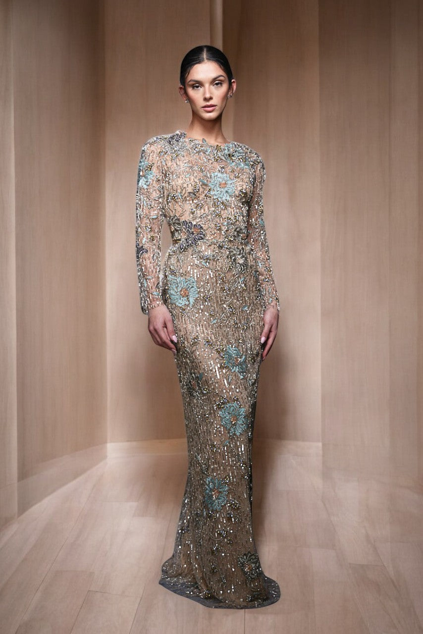 Sequin Threadwork Embroidered Gown