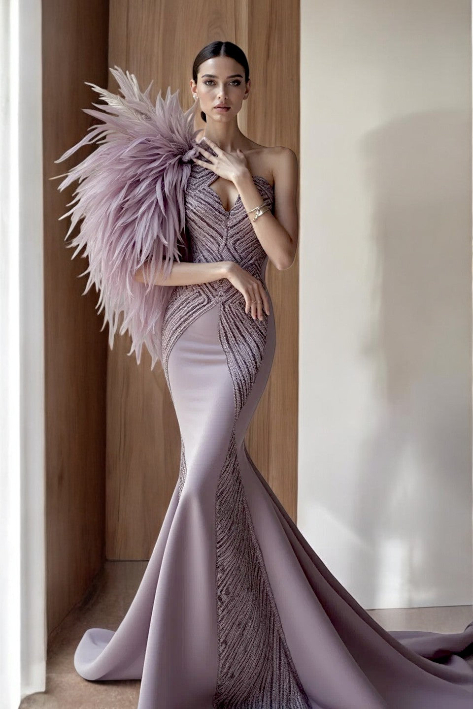 Oversized Feathered Gown