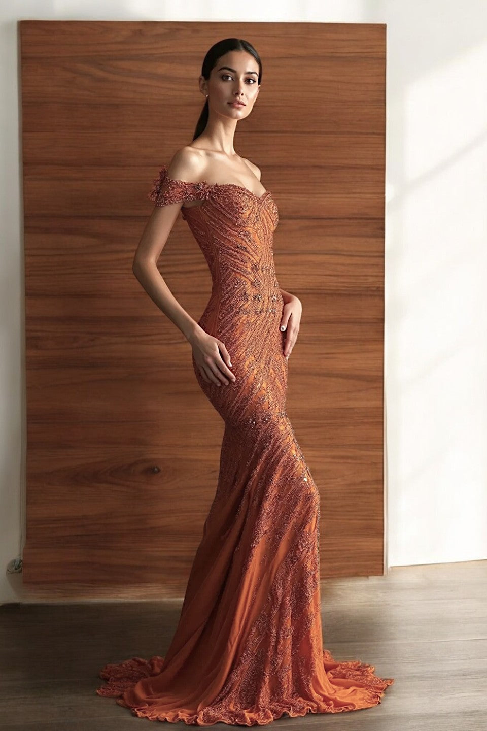 Draped-Sleeved Gown