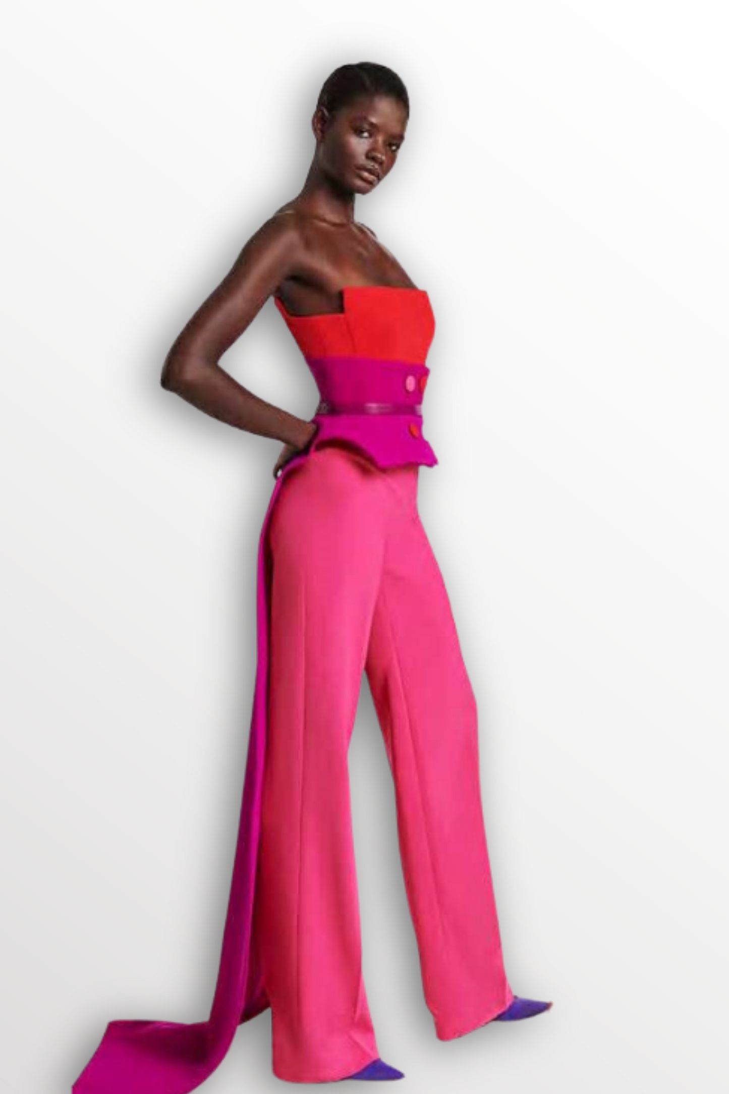 Strapless Structured Layered Crepe Jumpsuit