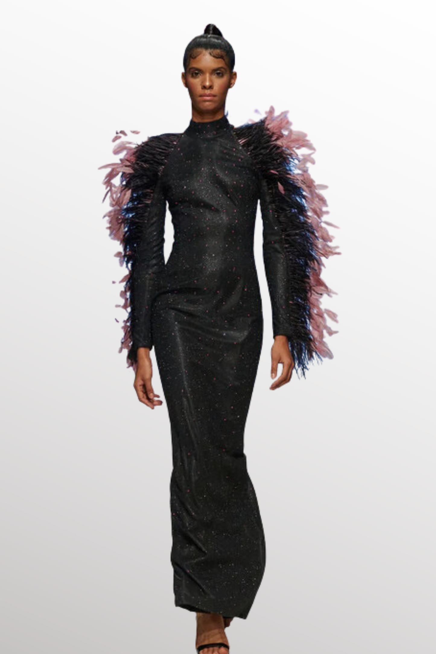 Long Sleeve Feathered Gown