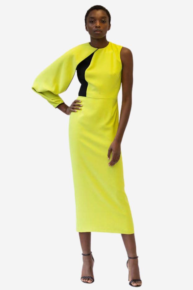 Asymmetrical Wing Sleeve Crepe Dress