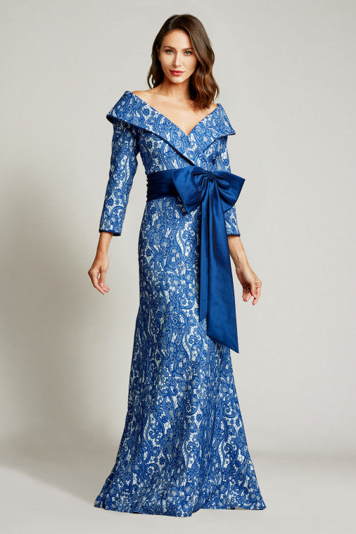 ¾ Sleeve Wide V-Neck Gown
