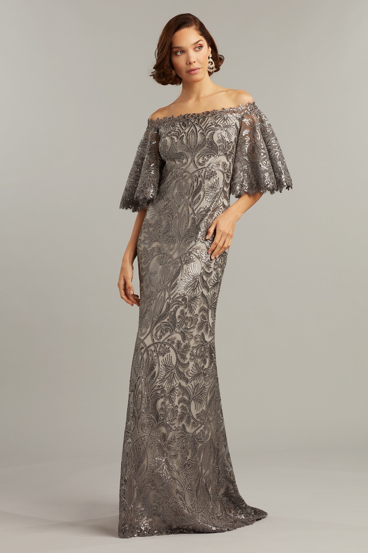 Bell Sleeve Off Shoulder Sequin Gown
