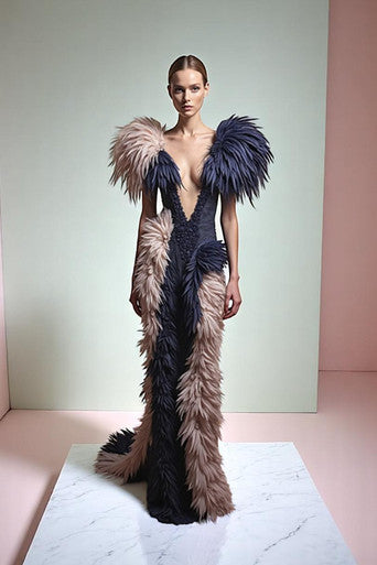 Sleeved Feathered Gown