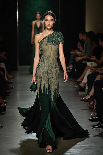 One Shoulder Sleeved Gown