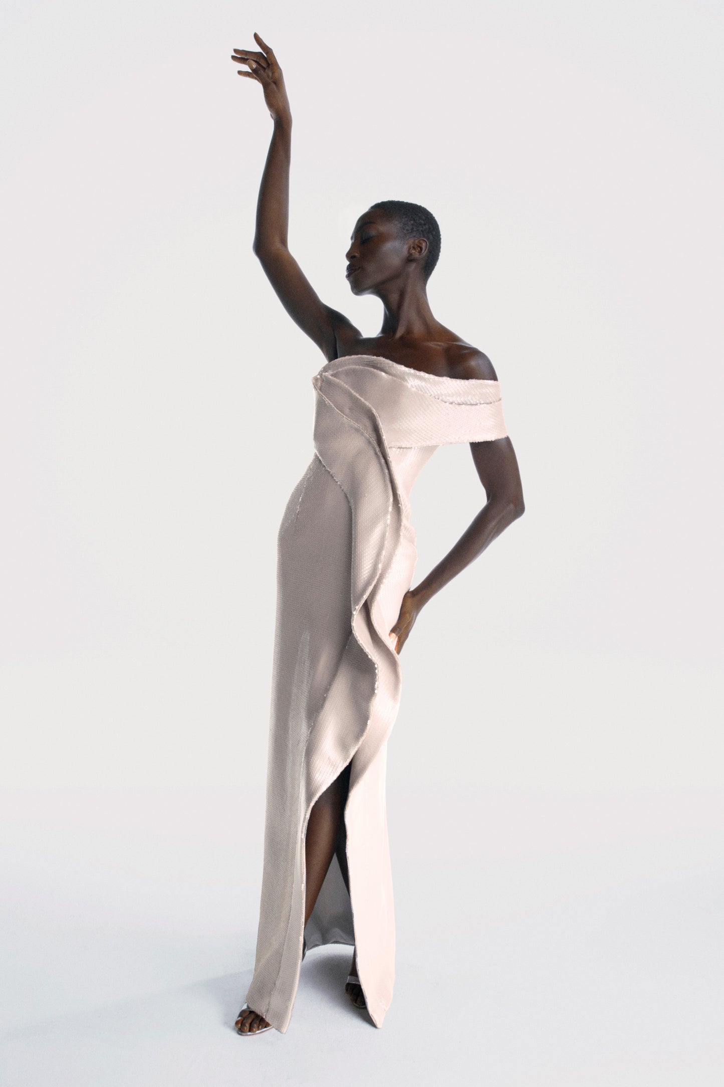 Strapless Paillette Slit Gown