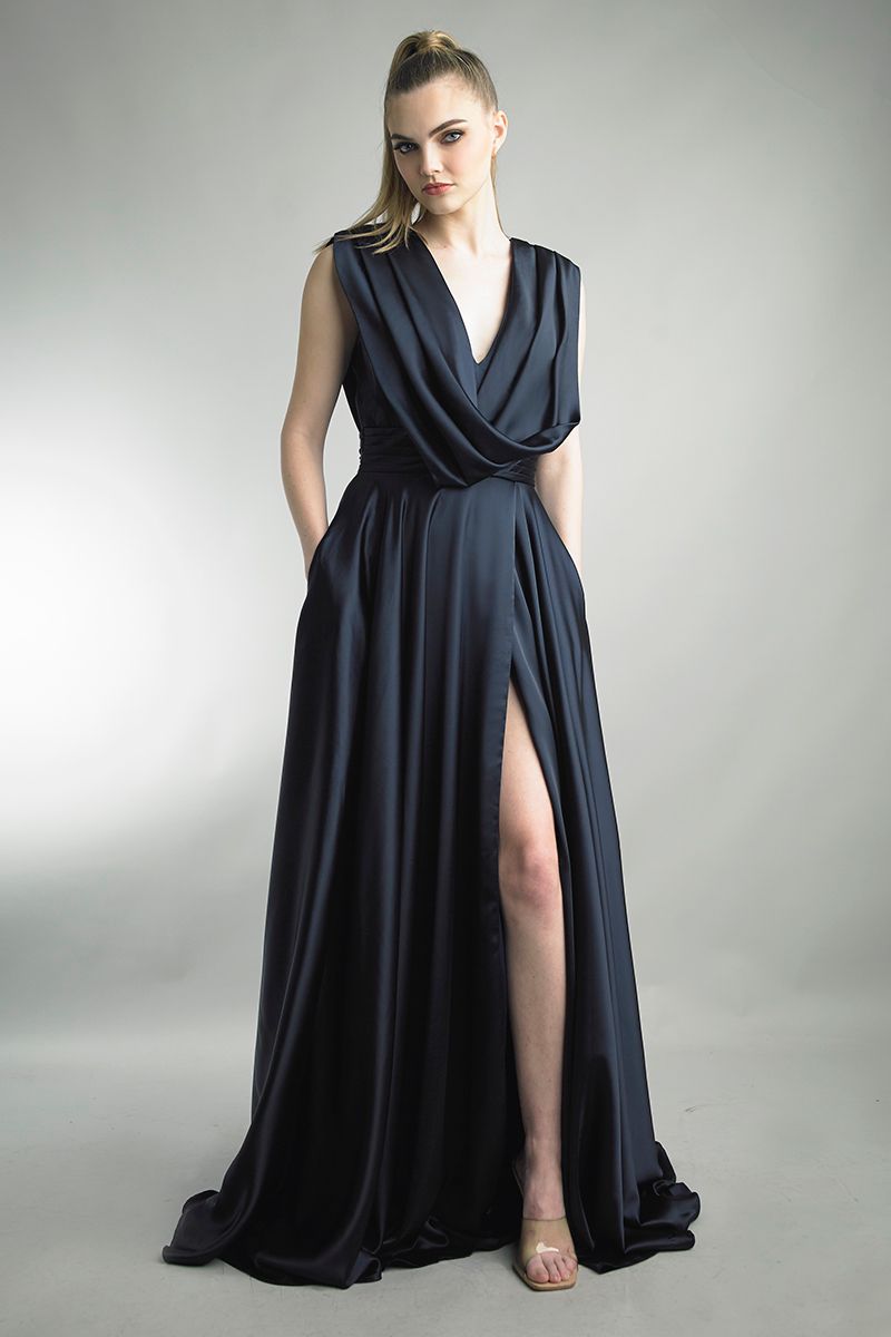 Sleeveless Draped A-Line Gown