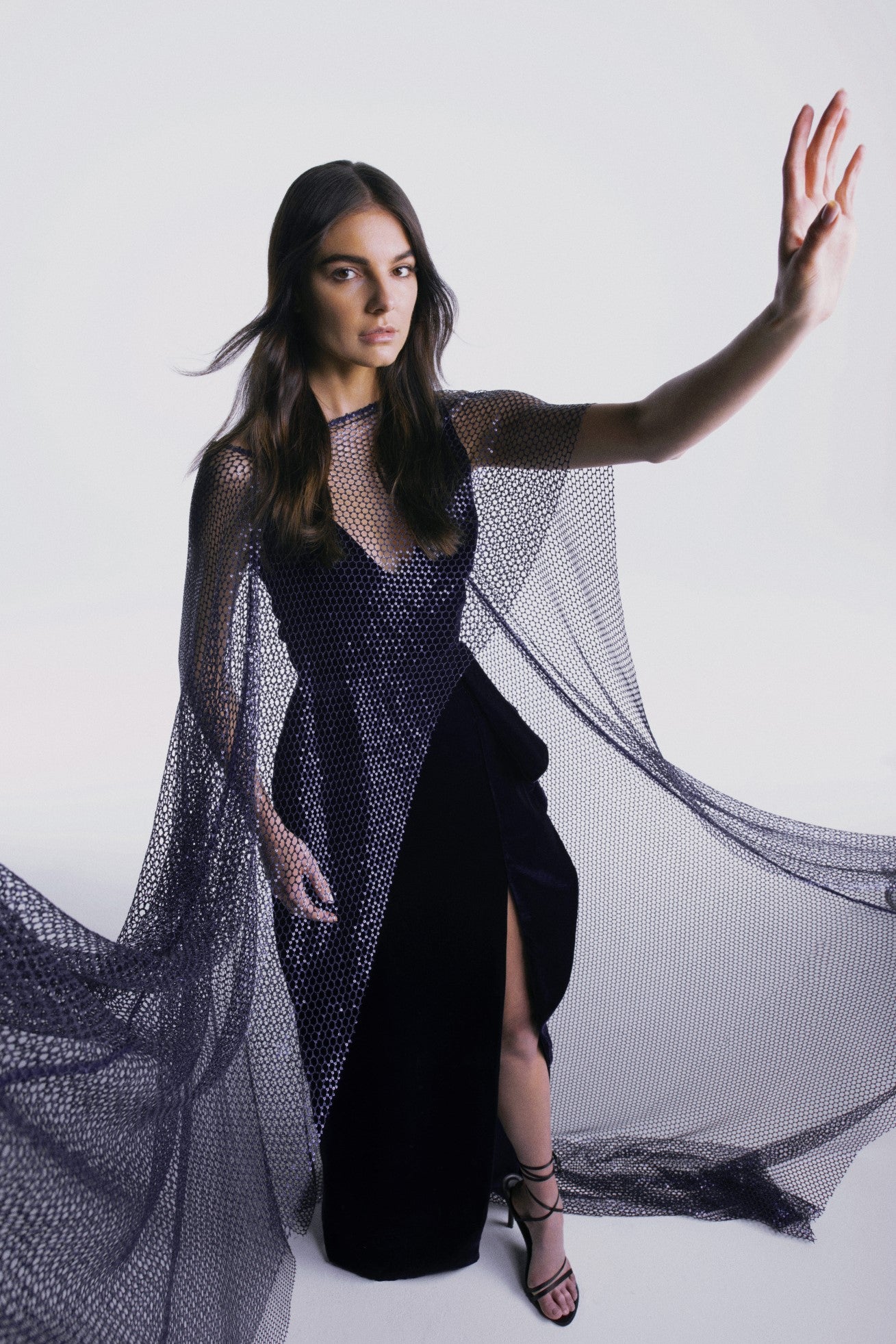 Velvet Slip Gown with Cape