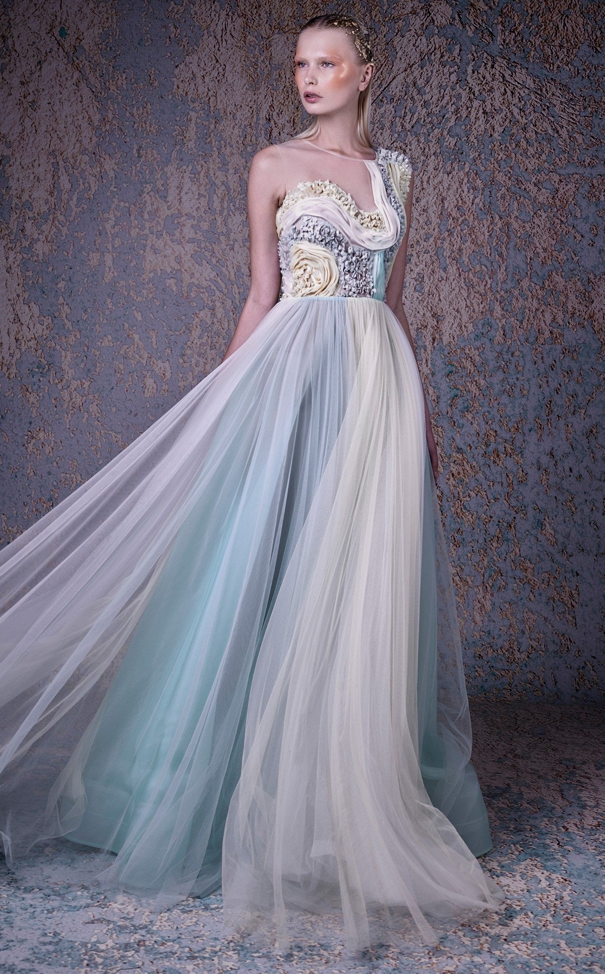 One Shoulder Sculpted Illusion Gown