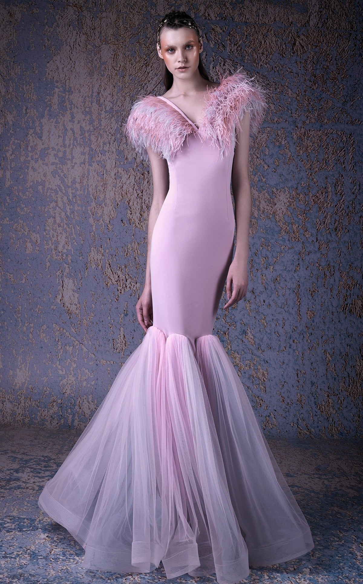 Sleeveless Feathered Gown