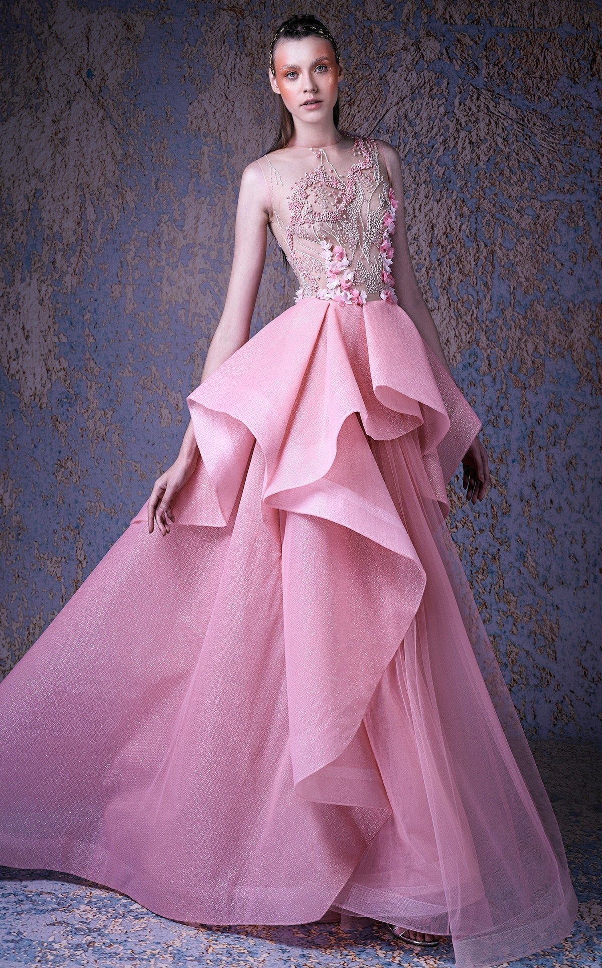 Sleeveless Illusion Evening Gown