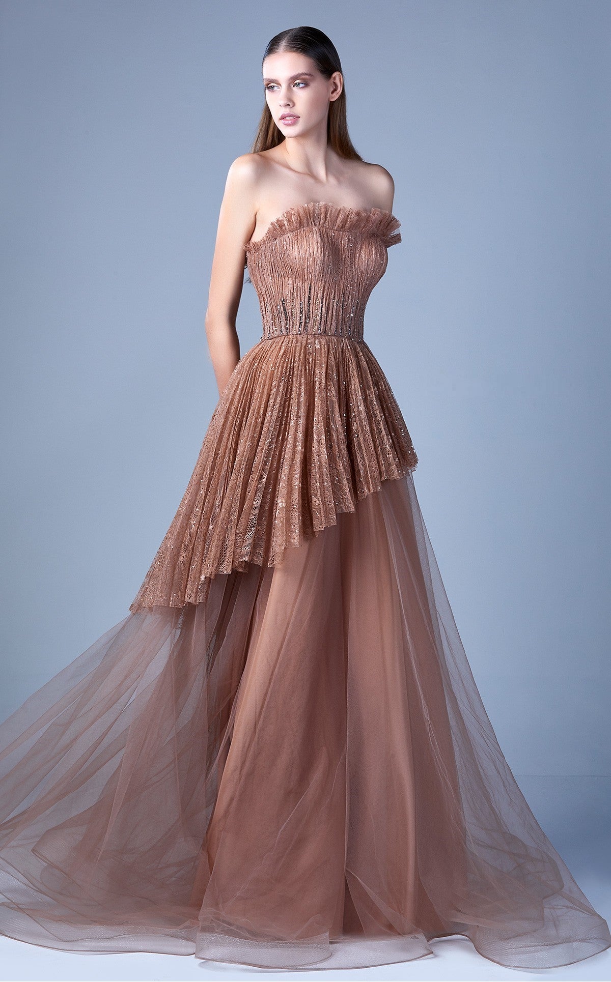 Shirred Strapless Gown