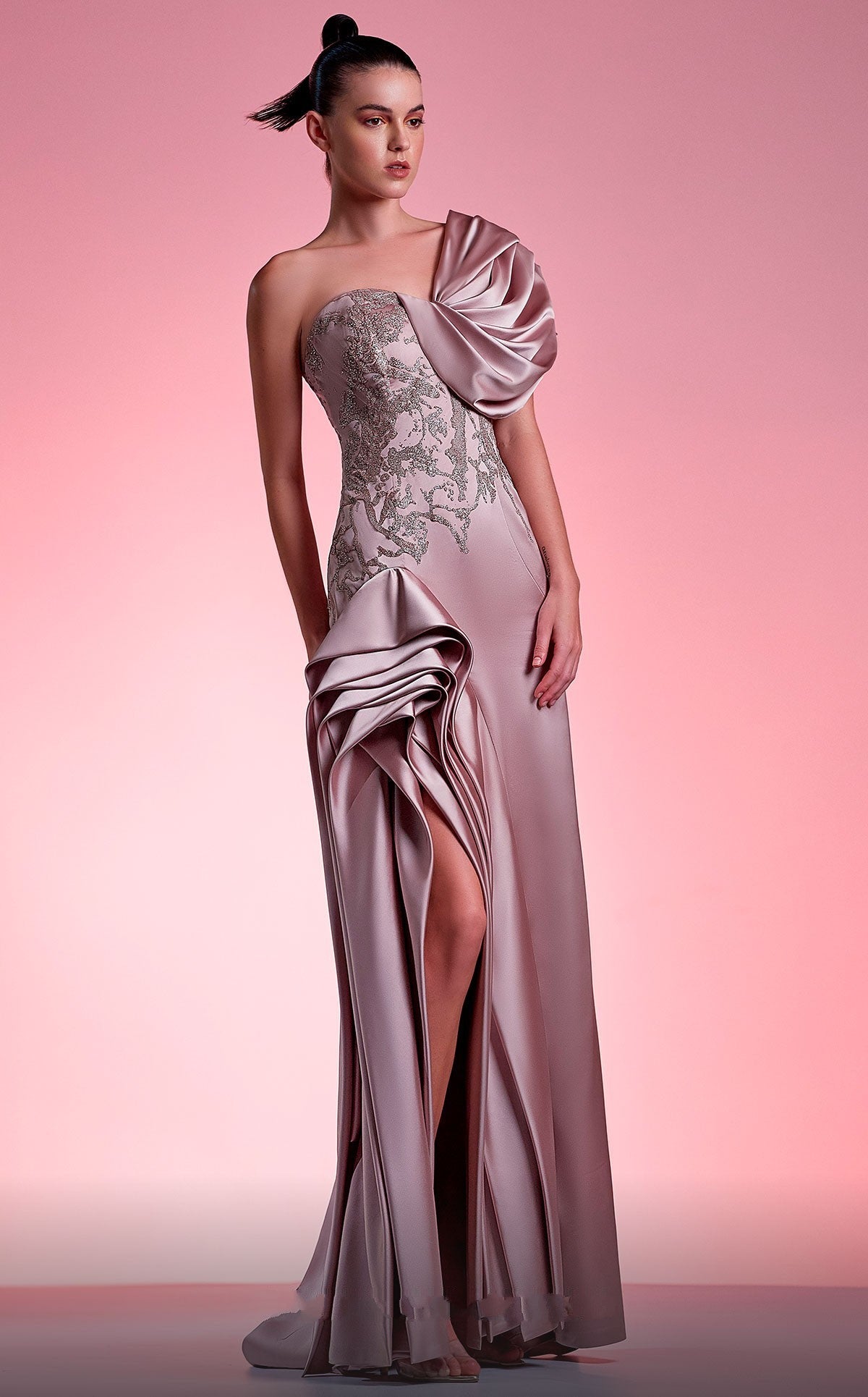 Embellished One Shoulder Light Purple Gown