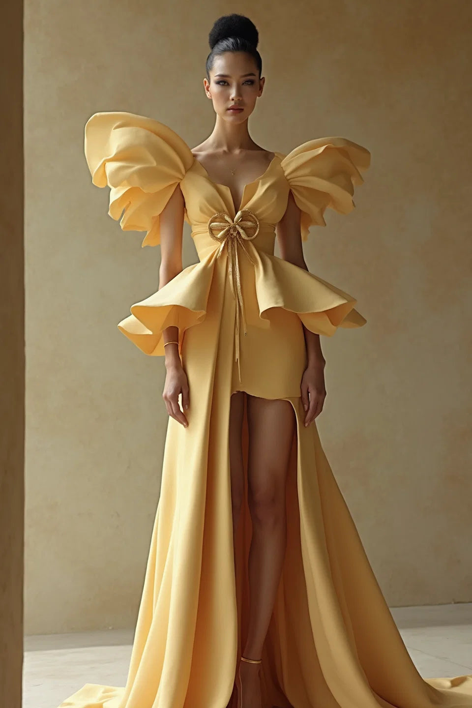 Sculpted-Sleeved Gown