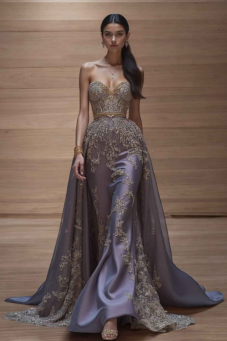 Strapless Sweetheart Embellished Gown