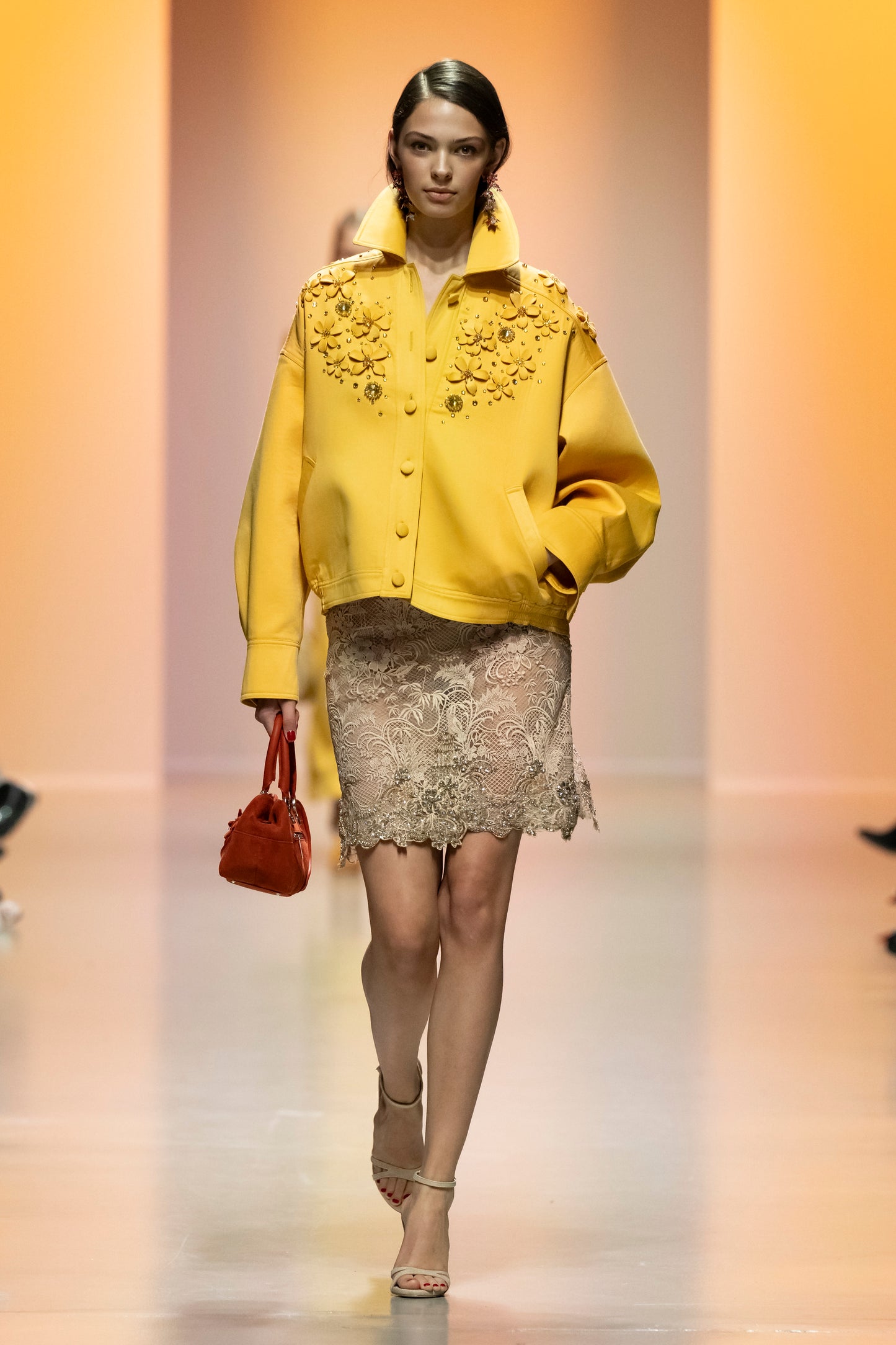 Gabardine Jacket with Lace Skirt