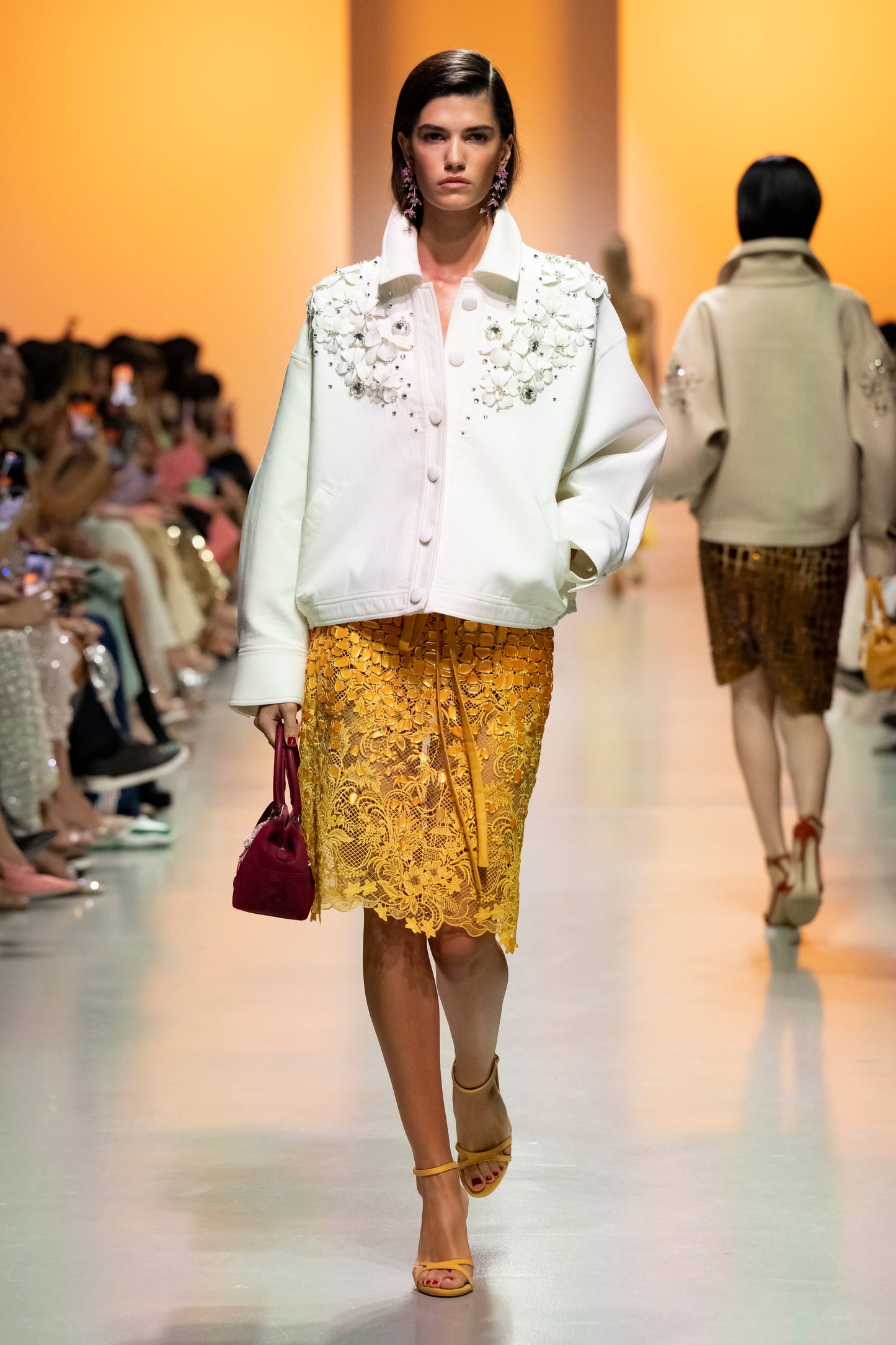 Oversized Gabardine Jacket with Lace Skirt