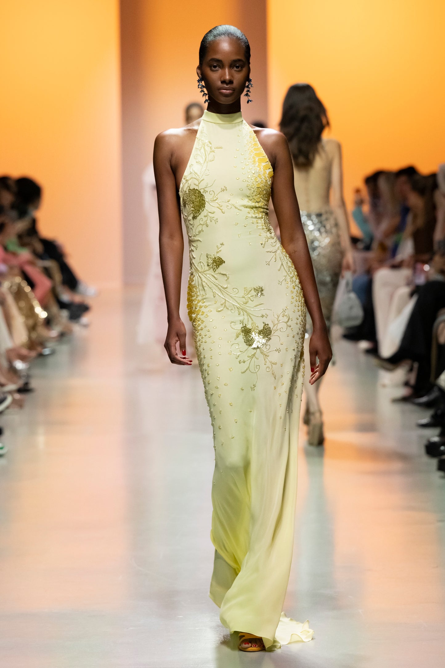 Beaded Halter Georgette Gown