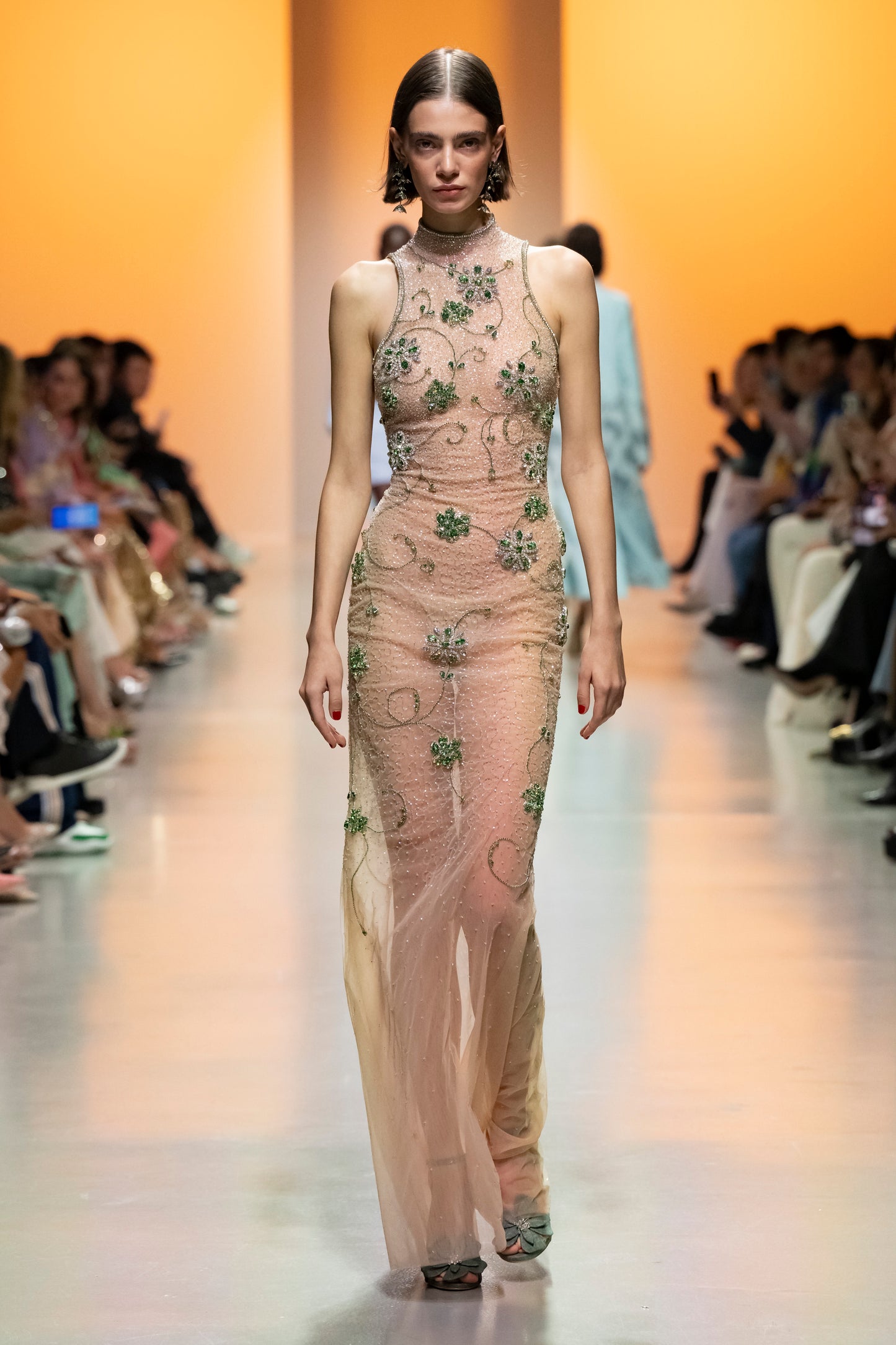 Beaded Halter Tulle Gown