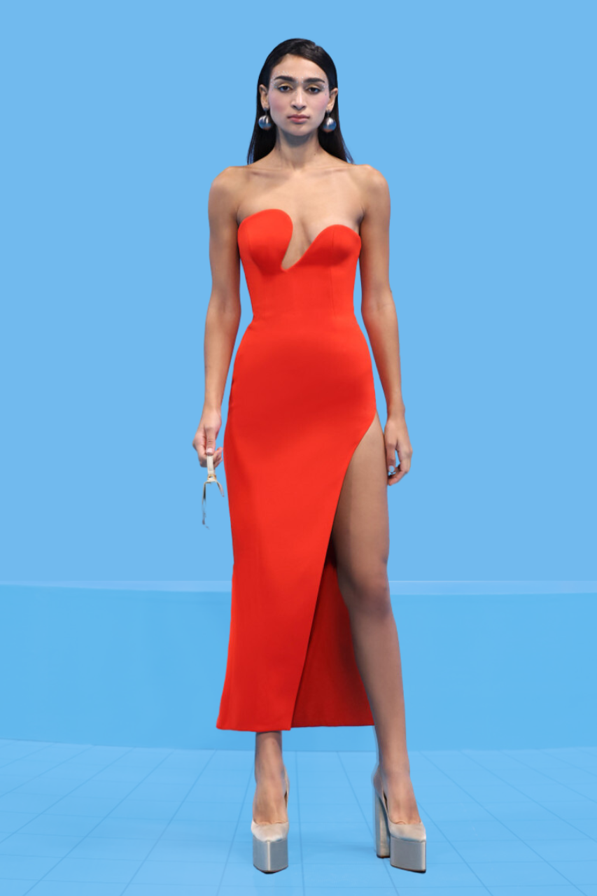 Asymmetrical Crepe Bodice Dress