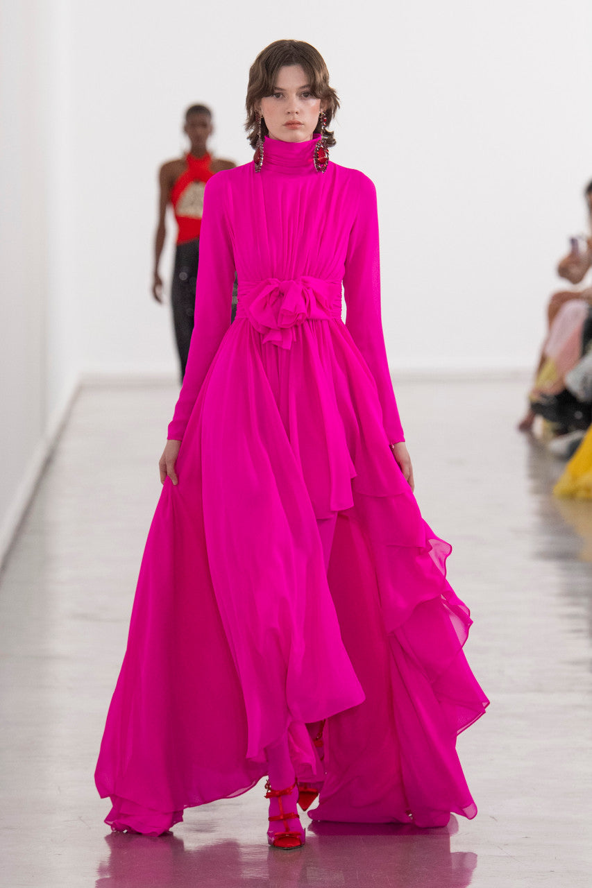 High-Neck Ruffled-Georgette Gown