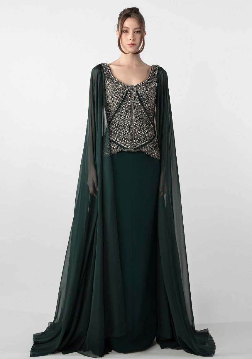 Long-Cape Sleeved Gown