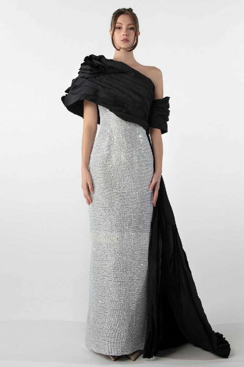 Crystal-Embellished Column Gown