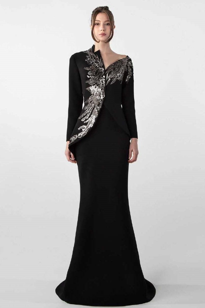 Pearl and Bead Crepe Gown