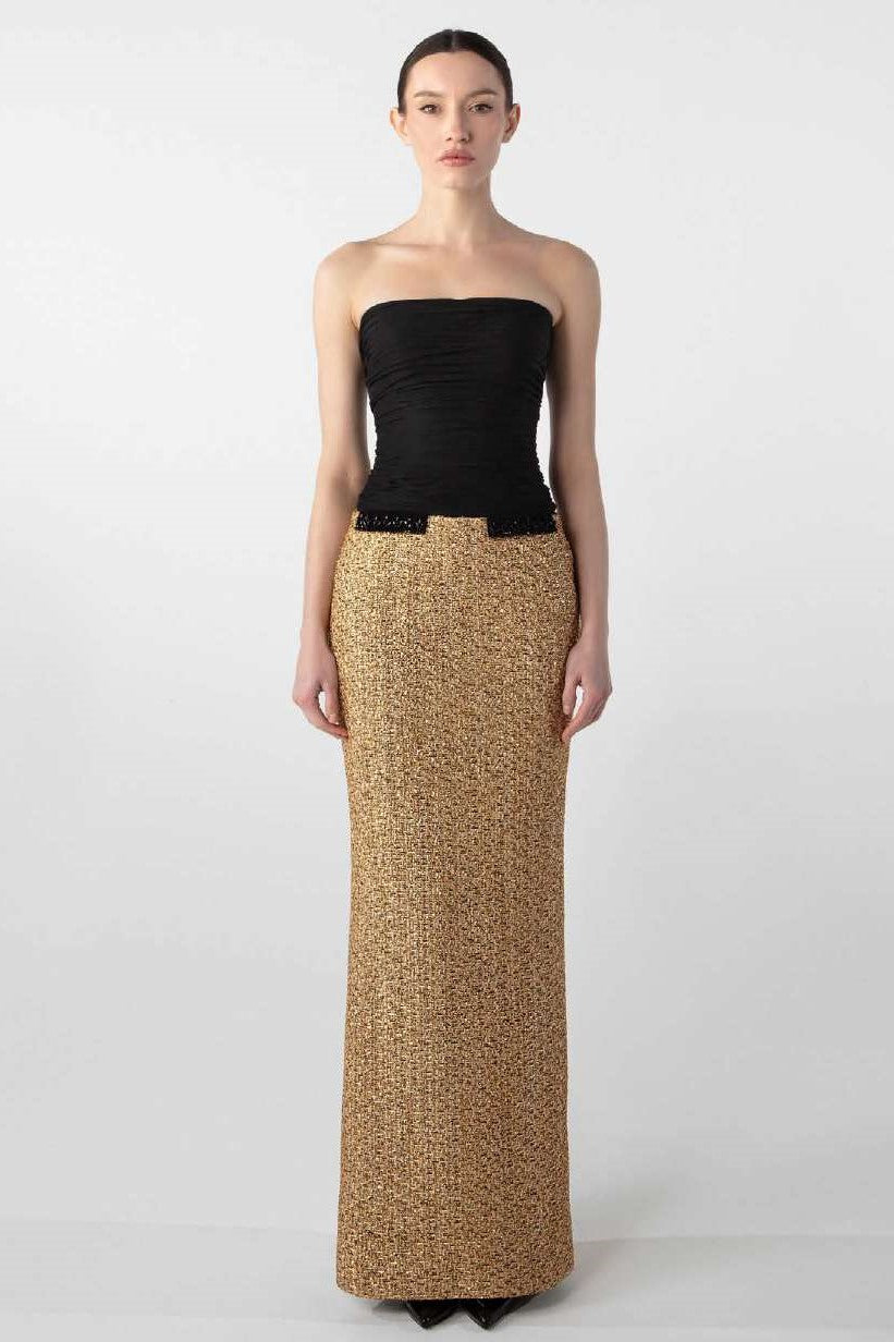 Strapless Tweed and Chiffon Gown