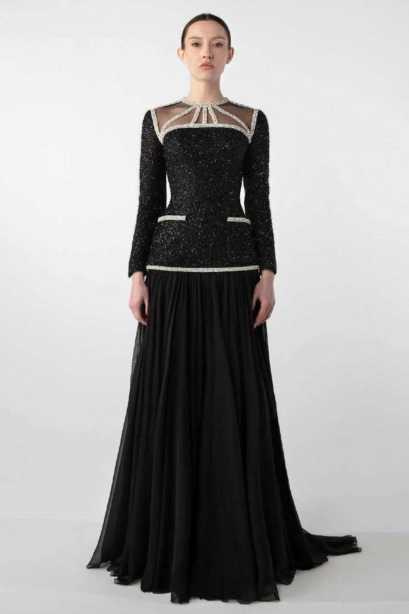 Tweed and Chiffon Gown